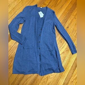 J Jill Womens Button Front Duster Cardigan Sweater Blue Cotton Blend Size XS